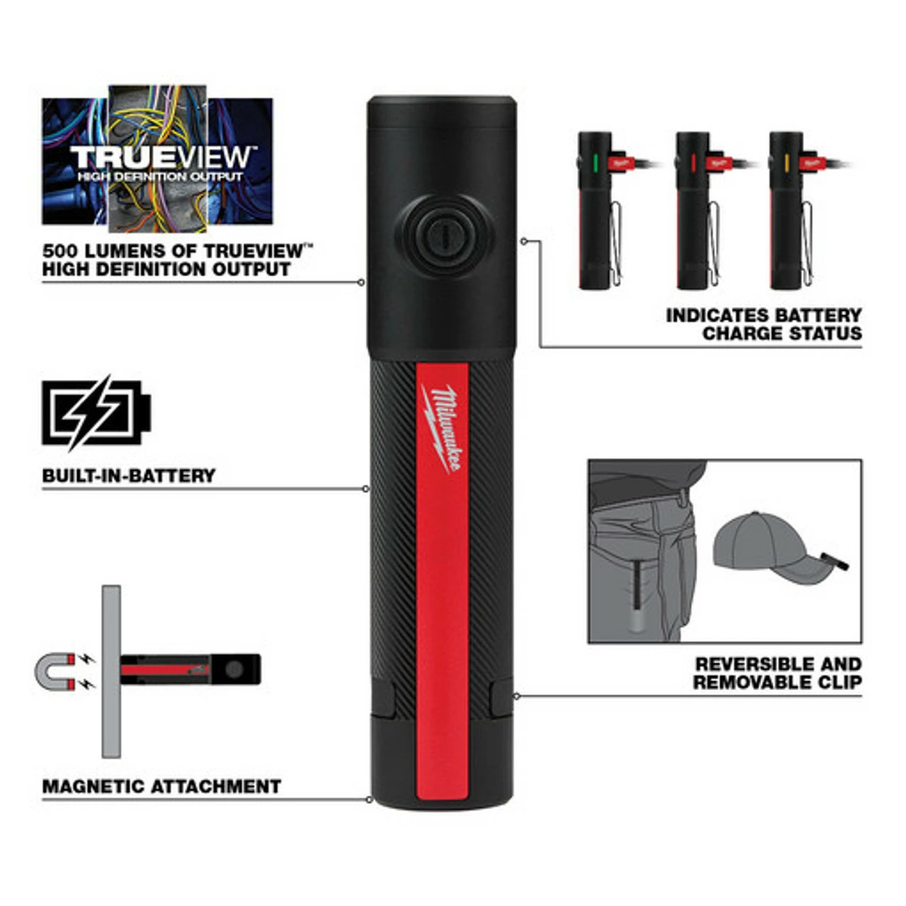 Milwaukee 2011R Milwaukee Rechargeable 500L Everyday Carry Flashlight W/ Magnet 4 Milwaukee 2011R Milwaukee Rechargeable 500L Everyday Carry Flashlight W/ Magnet - Image 2