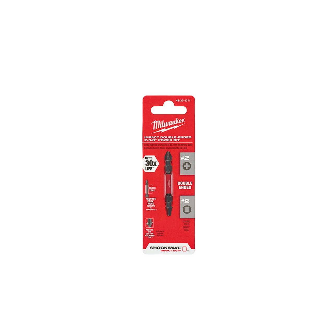 Milwaukee 48-32-4311 SHOCKWAVE PH2/SQ2 Impact Double Ended Bit 3 Milwaukee 48-32-4311 SHOCKWAVE PH2/SQ2 Impact Double Ended Bit