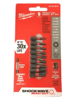 Milwaukee 48-32-4616 SHOCKWAVE 9PC HEX 1 In. Insert Bit Set