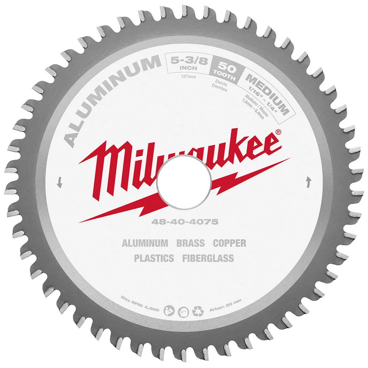 Milwaukee 48-40-4075 5-3/8 In 50T Non-Ferrous Metal Circular Saw Blade 3 Milwaukee 48-40-4075 5-3/8 In 50T Non-Ferrous Metal Circular Saw Blade