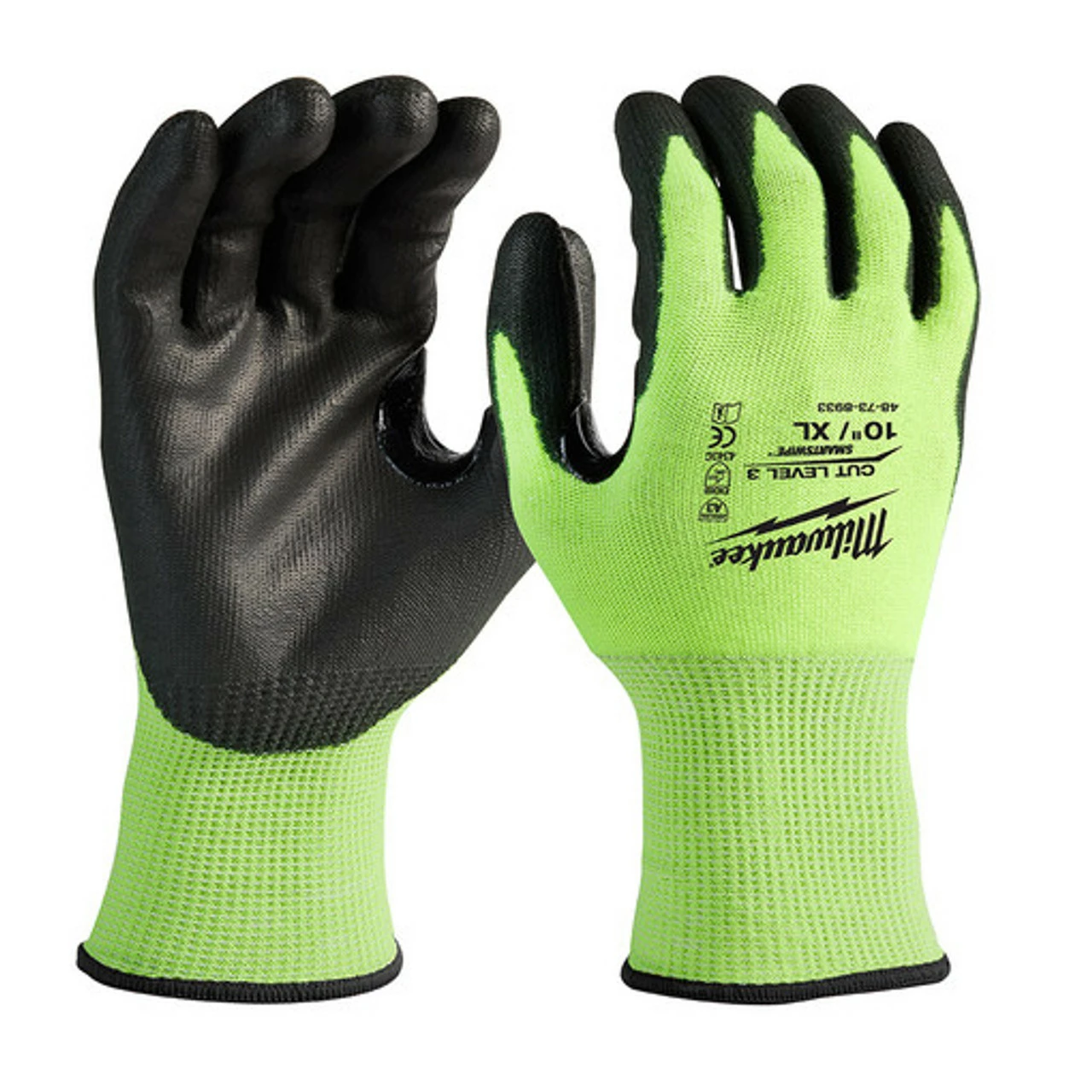 Milwaukee 48-73-8933 High-Visibility Cut Level 3 Polyurethane Dipped Gloves XL 3 Milwaukee 48-73-8933 High-Visibility Cut Level 3 Polyurethane Dipped Gloves XL