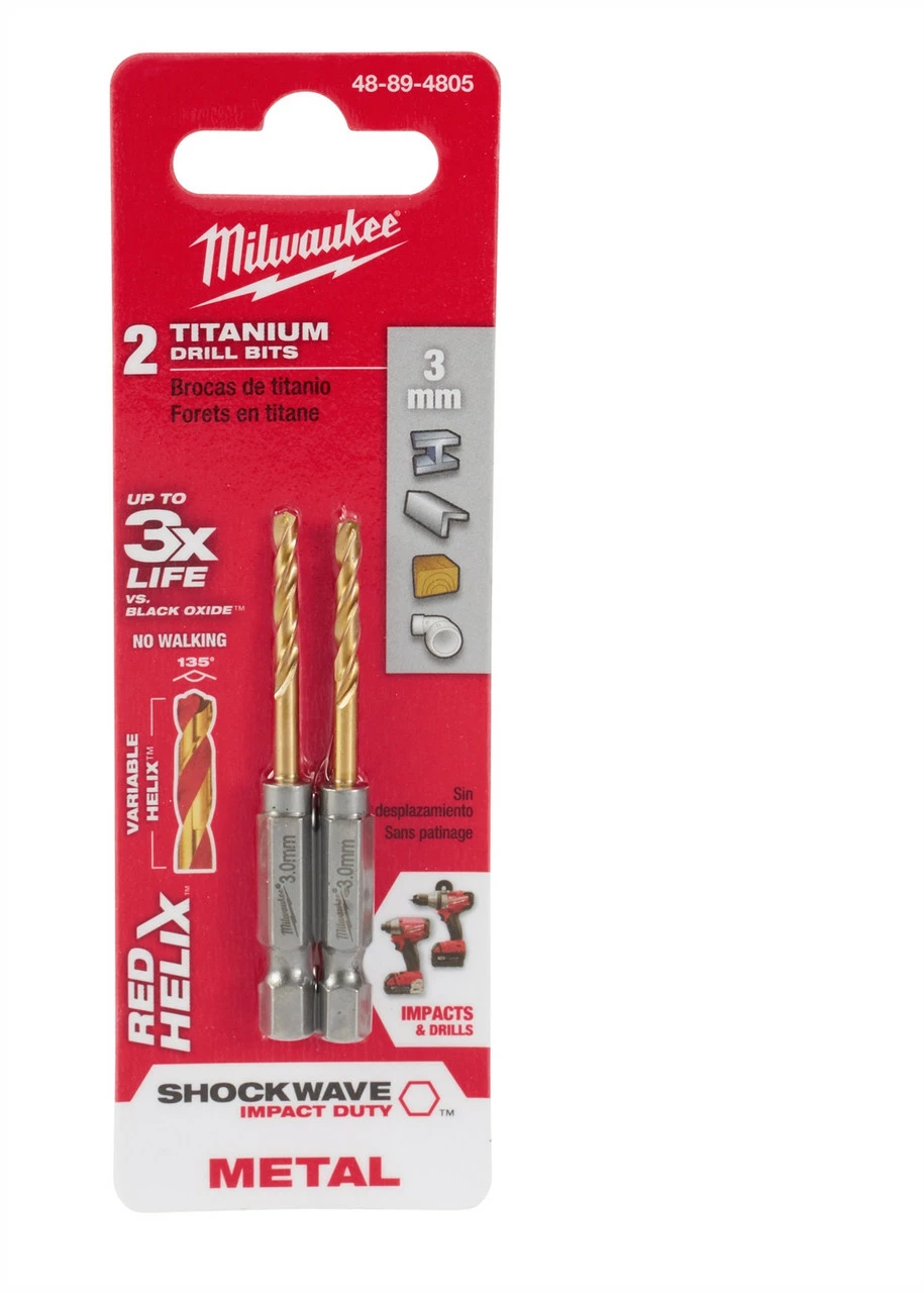 Milwaukee 48-89-4805 Metric SHOCKWAVE Titanium RED HELIX 3 MM 3 Milwaukee 48-89-4805 Metric SHOCKWAVE Titanium RED HELIX 3 MM