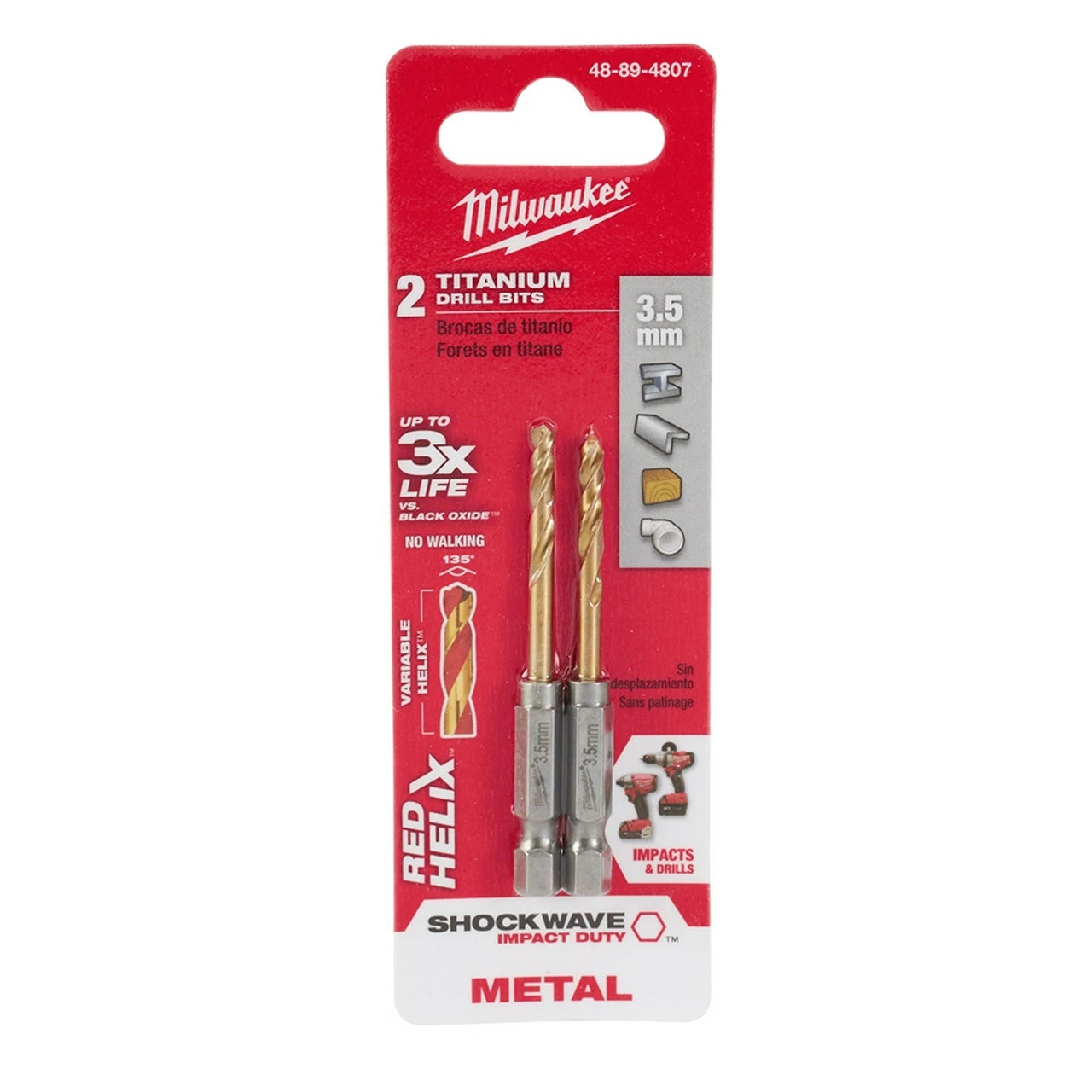 Milwaukee 48-89-4807 Metric SHOCKWAVE Titanium RED HELIX 3.5 MM 3 Milwaukee 48-89-4807 Metric SHOCKWAVE Titanium RED HELIX 3.5 MM