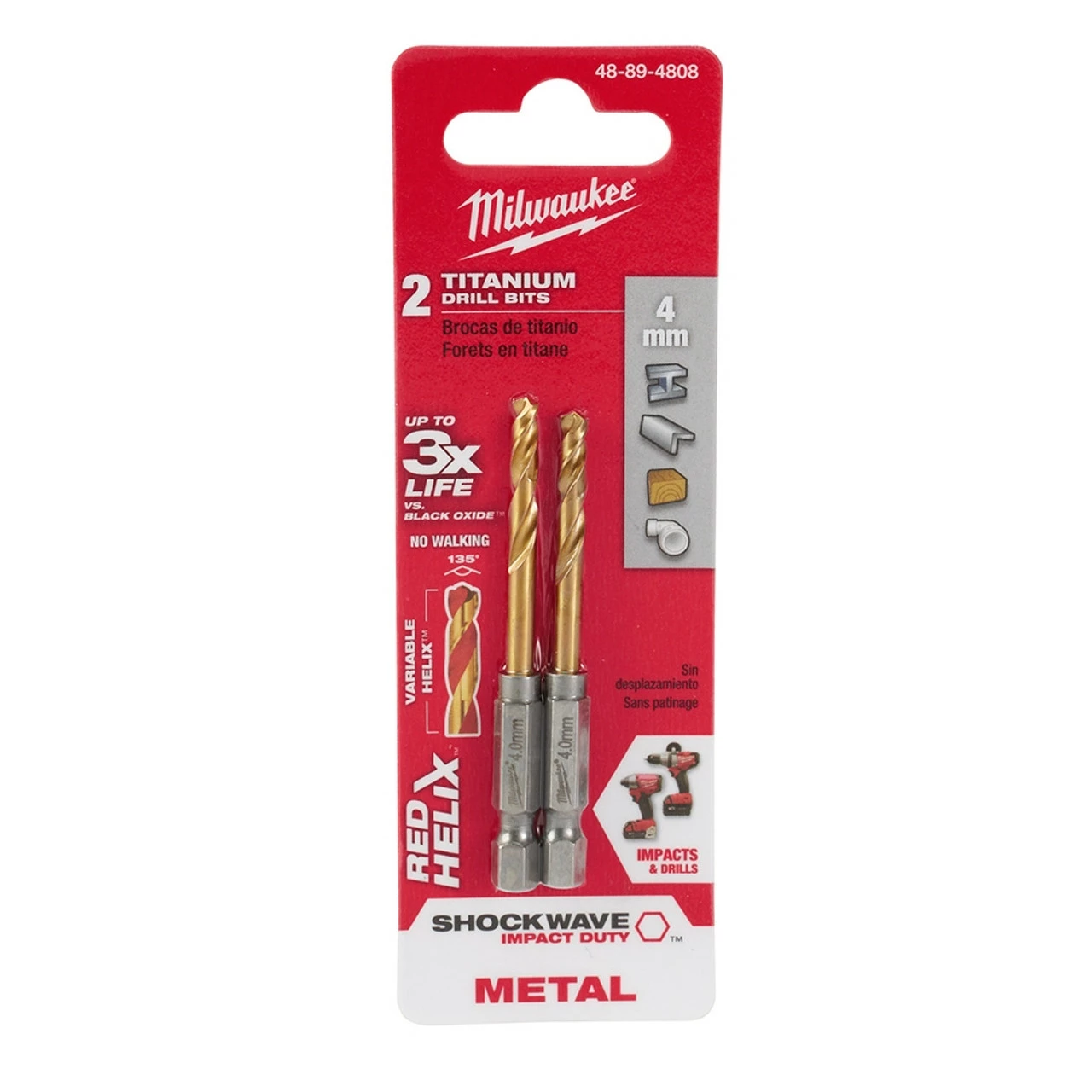 Milwaukee 48-89-4808 Metric SHOCKWAVE Titanium RED HELIX 4 MM 3 Milwaukee 48-89-4808 Metric SHOCKWAVE Titanium RED HELIX 4 MM
