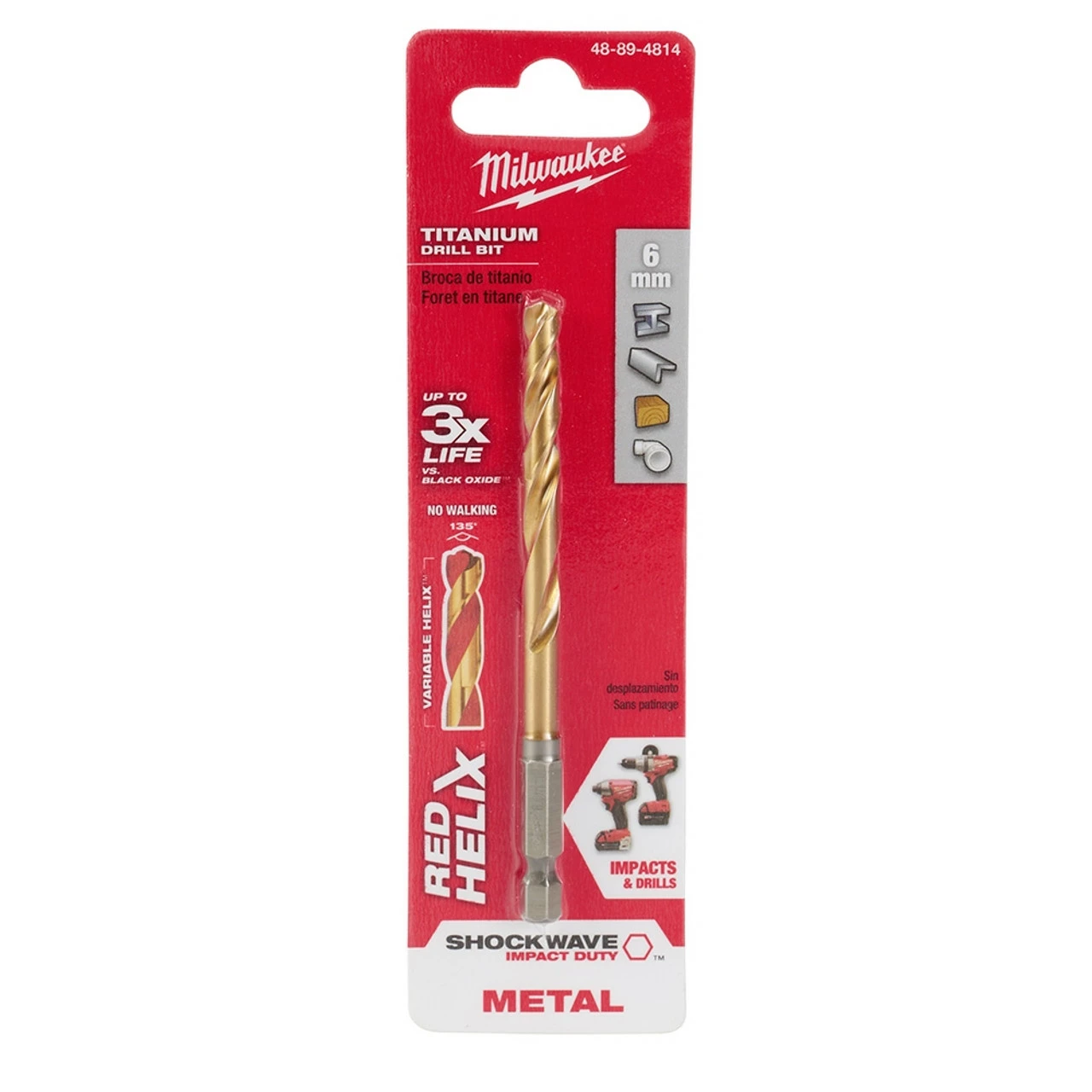 Milwaukee 48-89-4814 Metric SHOCKWAVE Titanium RED HELIX 6 MM 3 Milwaukee 48-89-4814 Metric SHOCKWAVE Titanium RED HELIX 6 MM
