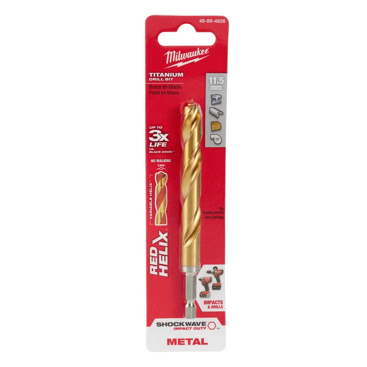 Milwaukee 48-89-4826 Metric SHOCKWAVE Titanium RED HELIX 11.5 MM 3 Milwaukee 48-89-4826 Metric SHOCKWAVE Titanium RED HELIX 11.5 MM