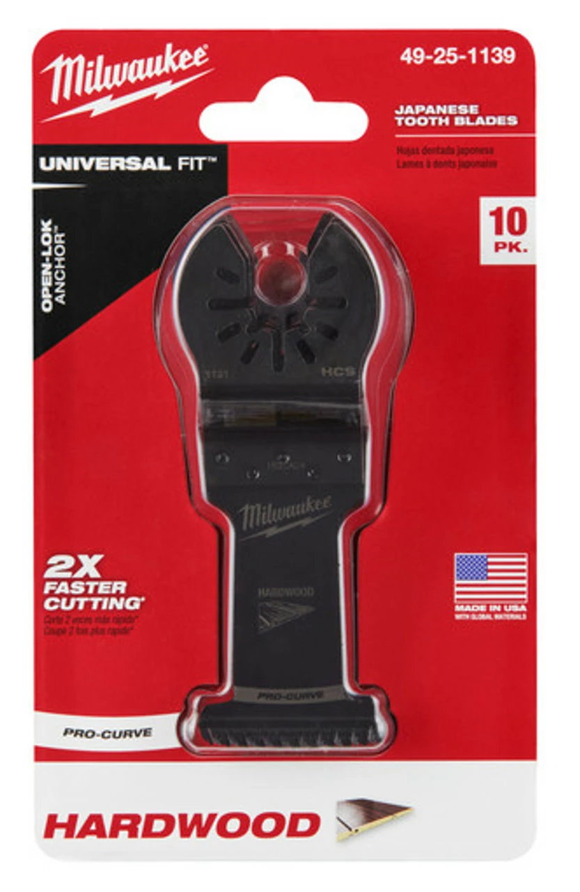 Milwaukee 49-25-1139 OPEN-LOK 1-3/8 In. HCS Japanese Tooth Pro-Curve Hardwood Blade 10 Pk 3 Milwaukee 49-25-1139 OPEN-LOK 1-3/8 In. HCS Japanese Tooth Pro-Curve Hardwood Blade 10 Pk