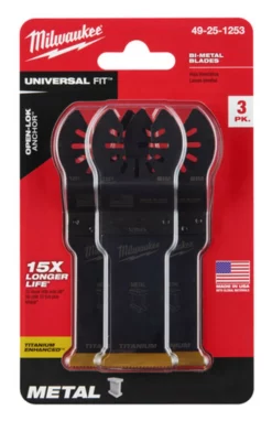 Milwaukee 49-25-1253 OPEN-LOK 1-1/8 In. Titanium Enhanced Bi-Metal Metal Blade 3 Pk