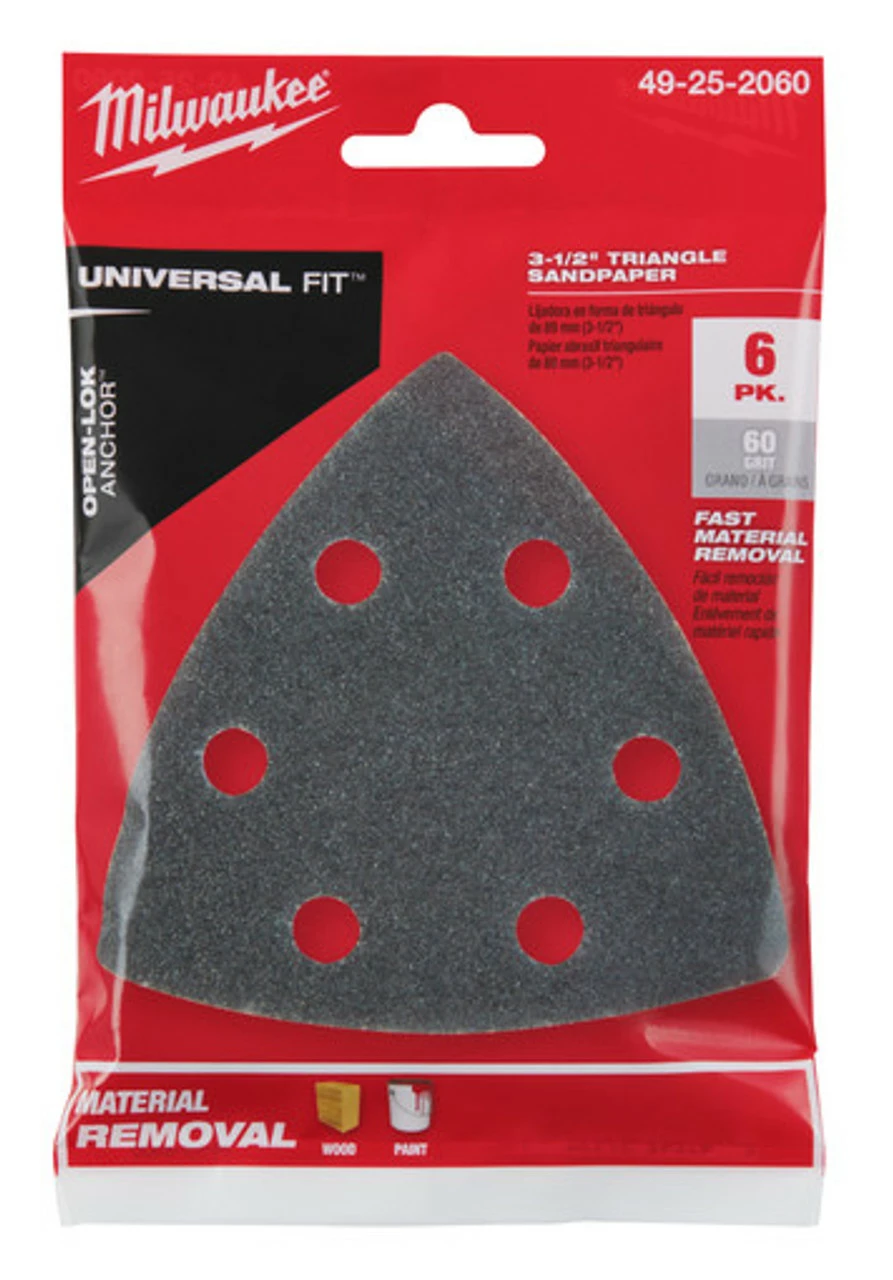 Milwaukee 49-25-2060 3-1/2 In. 60 Grit Triangle Sandpaper 6 Pk 3 Milwaukee 49-25-2060 3-1/2 In. 60 Grit Triangle Sandpaper 6 Pk