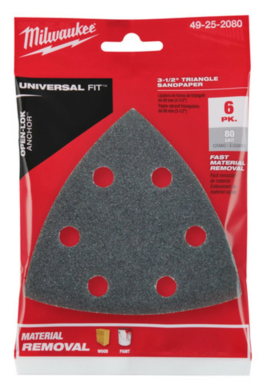 Milwaukee 49-25-2080 3-1/2 In. 80 Grit Triangle Sandpaper 6 Pk 3 Milwaukee 49-25-2080 3-1/2 In. 80 Grit Triangle Sandpaper 6 Pk