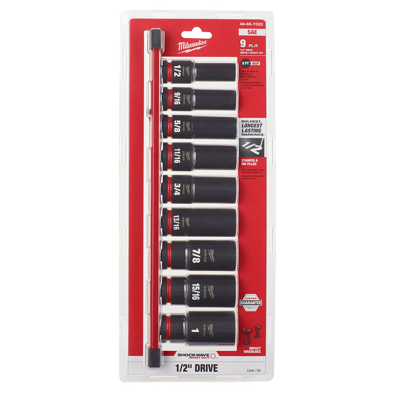 Milwaukee 49-66-7022 9PC SHOCKWAVE 1/2 Drive SAE Deep 6 Point Socket Set 3 Milwaukee 49-66-7022 9PC SHOCKWAVE 1/2 Drive SAE Deep 6 Point Socket Set