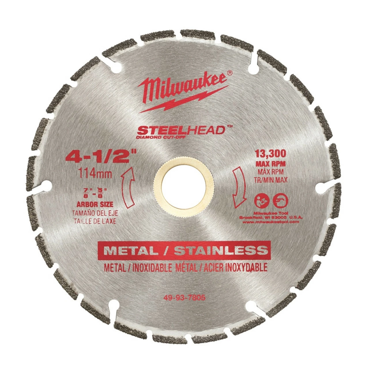 Milwaukee 49-93-7805 4-1/2 In. STEELHEAD Diamond Cut-Off Blade 3 Milwaukee 49-93-7805 4-1/2 In. STEELHEAD Diamond Cut-Off Blade