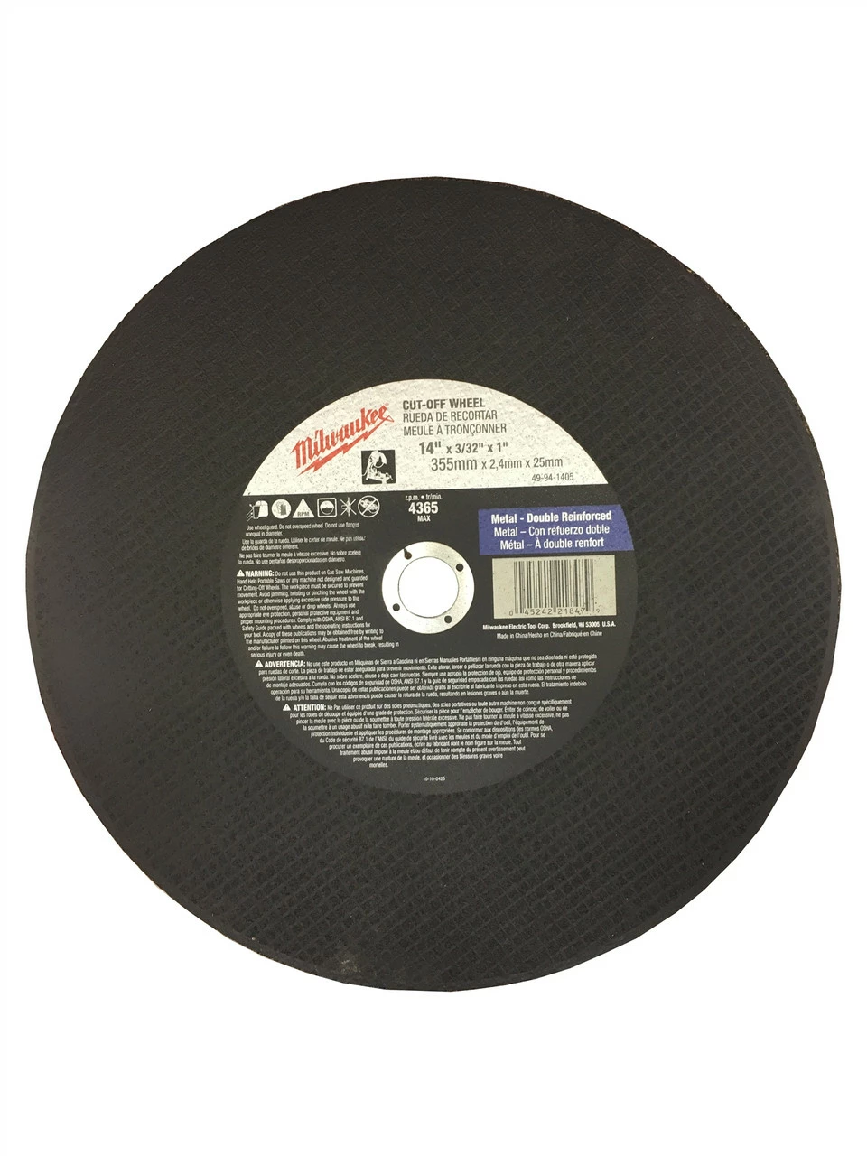 Milwaukee 49-94-1405 14 In. X 3/32 In. X 1 In. Cut-Off Wheel (Type 1) 3 Milwaukee 49-94-1405 14 In. X 3/32 In. X 1 In. Cut-Off Wheel (Type 1)