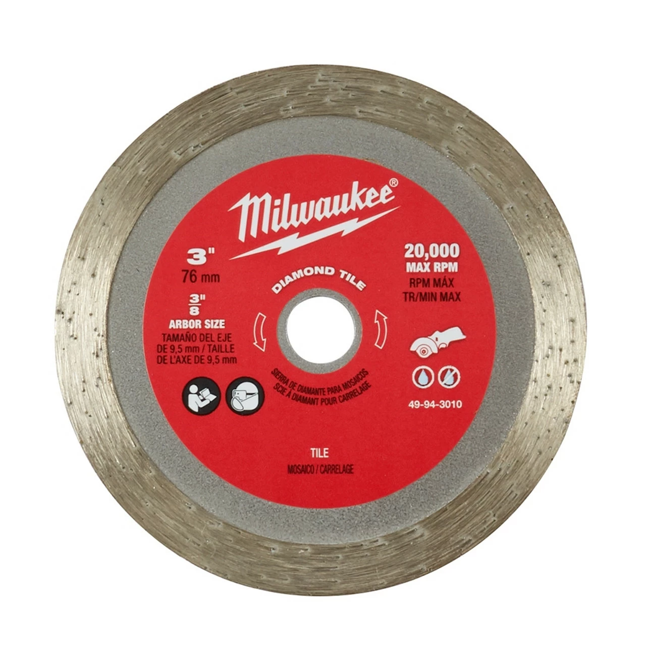 Milwaukee 49-94-3010 3 In. Diamond Tile Blade 3 Milwaukee 49-94-3010 3 In. Diamond Tile Blade